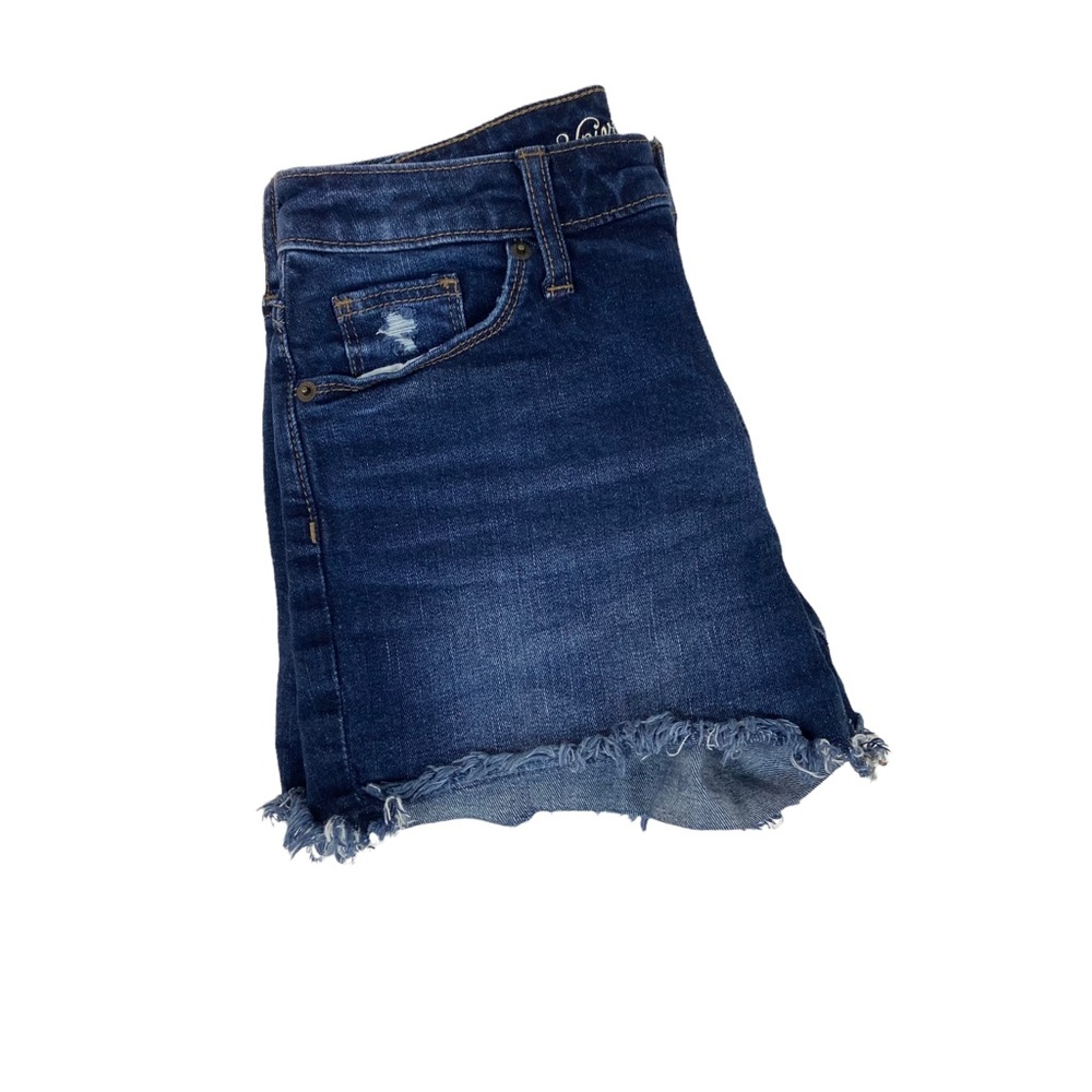 Universal Thread High Rise Shortie Frayed Hem Denim Shorts Blue - Picture 2 of 11